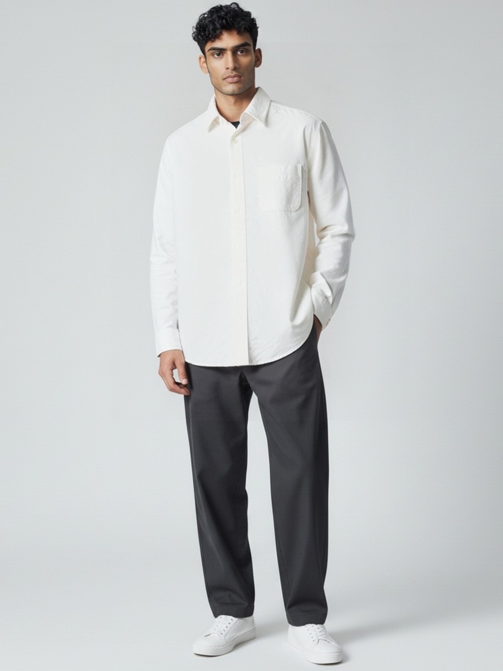American Eagle Outfitters Men's Off-White Button-Down Shirt